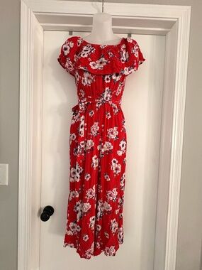 Miami Red Floral Off-the-Shoulder Jumpsuit Size S